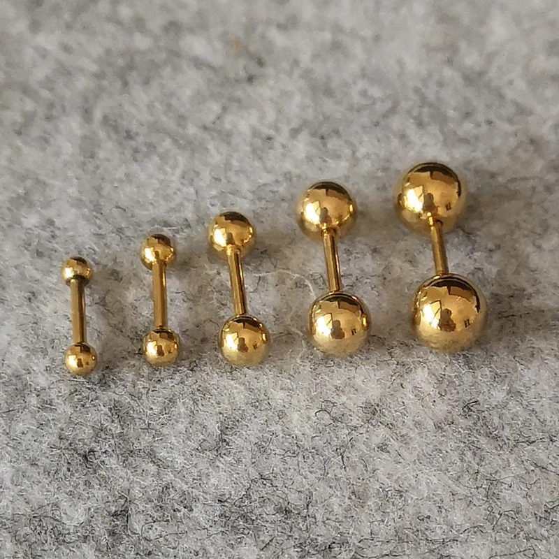 Серьги гвоздики из нержавеющей стали 316 золотистого цвета с винтовыми шариками