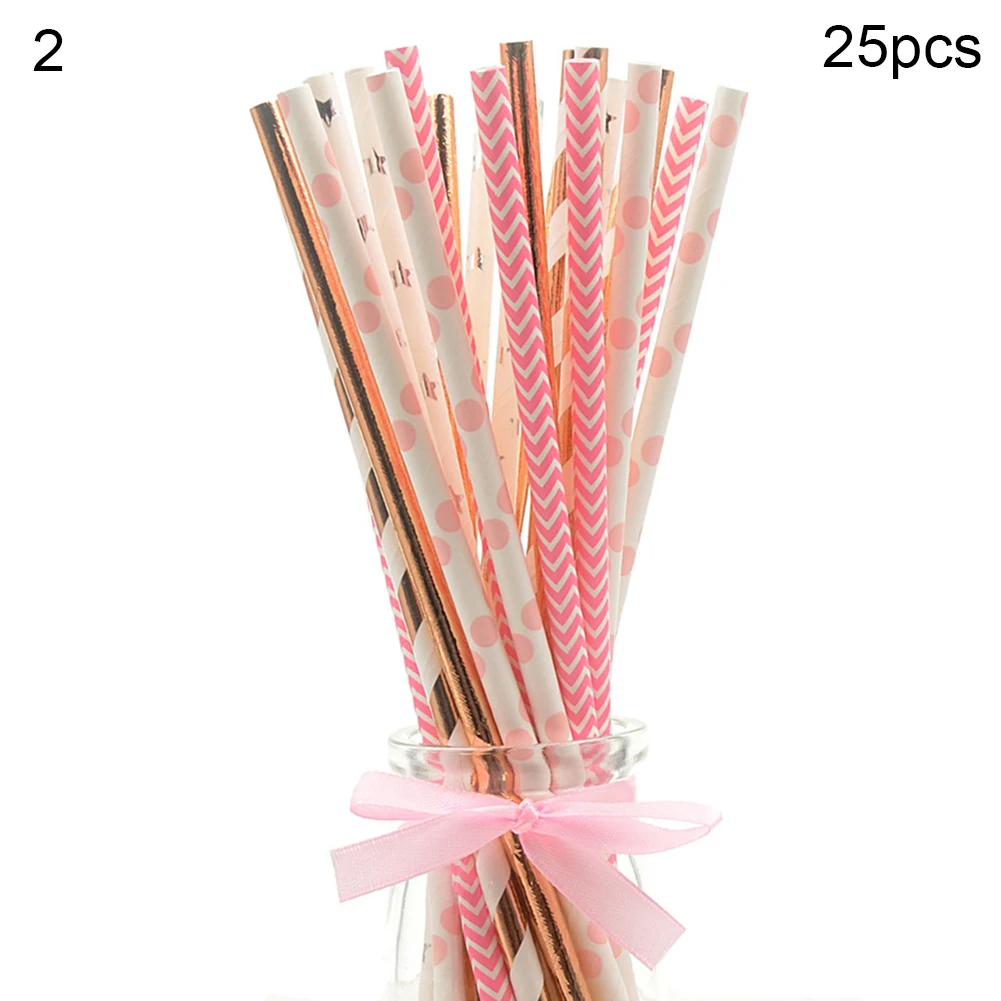 25Pcs Disposable Star Dot Stripe Paper Straws Kids Birthday Wedding Decoration | Дом и сад