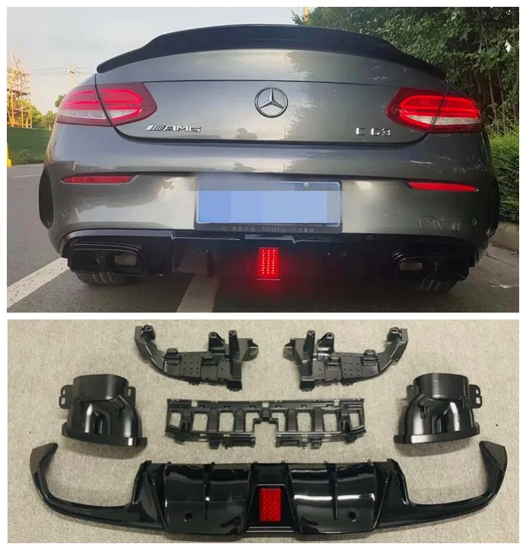 

NEW High quality ABS Black & Carbon Fiber Rear Trunk Bumper Diffuser Protector For Benz C Class C260 C300 C63 coupe 2015-2020