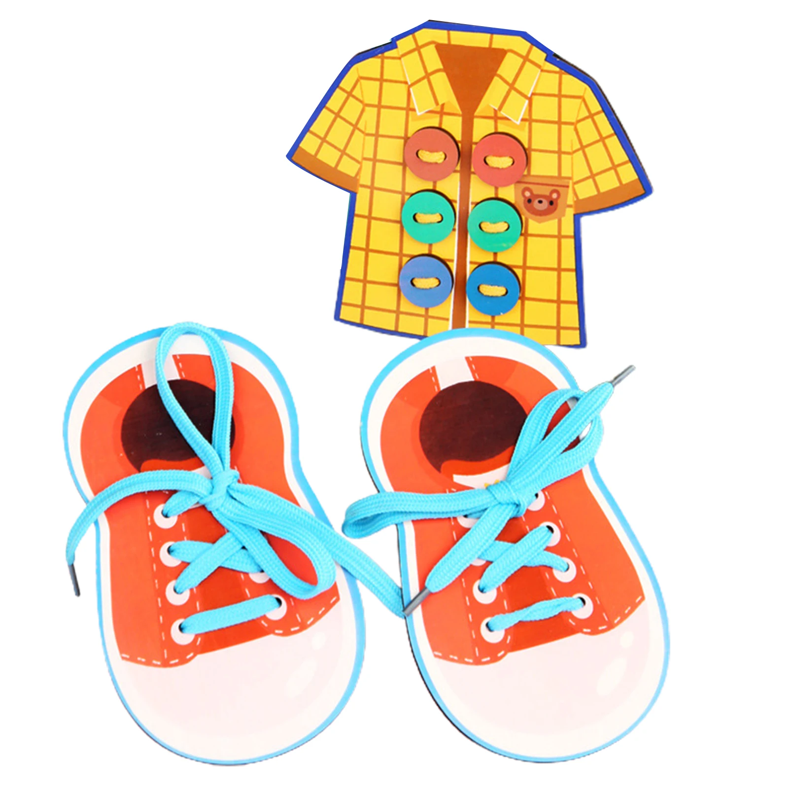 

Wooden Button Shoelace Threading Toy Sewing Game Building Blocks Kids Handwork