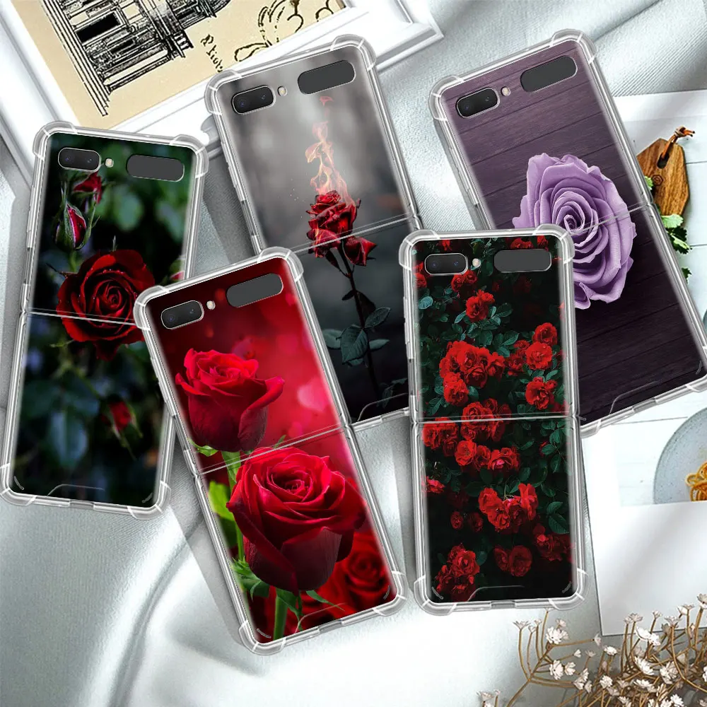 

Rose Flower Aesthetics Phone Case Cover for Samsung Galaxy Z Flip3 Transparent Soft TPU Coque Z Flip 5G Airbag Back Funda Shell