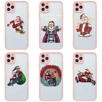 funny santa claus motorcycle merry christmas phone case pink transparent matte for iphone 7 8 11 12 s pro x xs plus cover shell