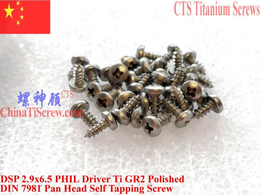 

Titanium screw 2.9X6.5 DIN 7981 Pan Head Self Tapping 50 pcs Ti GR2