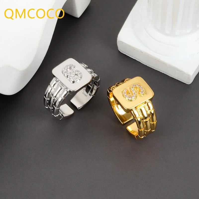 

QMCOCO 925 Серебряные квадратные широкие кольца для женщин S-образные винтажные модные ювелирные изделия дизайнерские открытые Регулируемые ко...