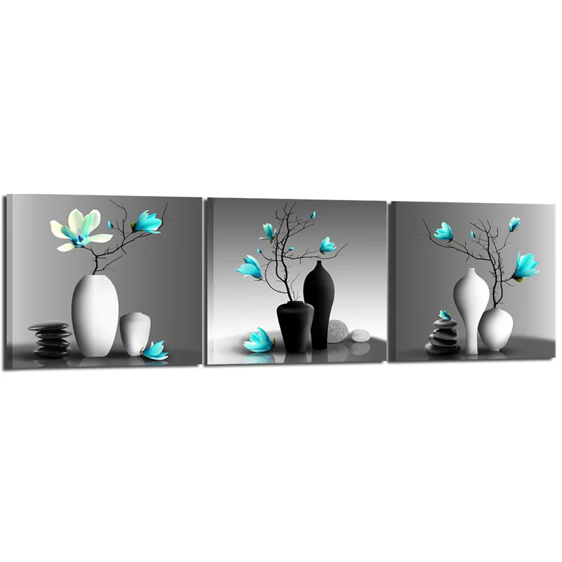 

3 Pieces Canvas Home Decor Poster Blue Flowers In Vase Print Wall Decor Painting Modern Style Living Room Decoration Pictures