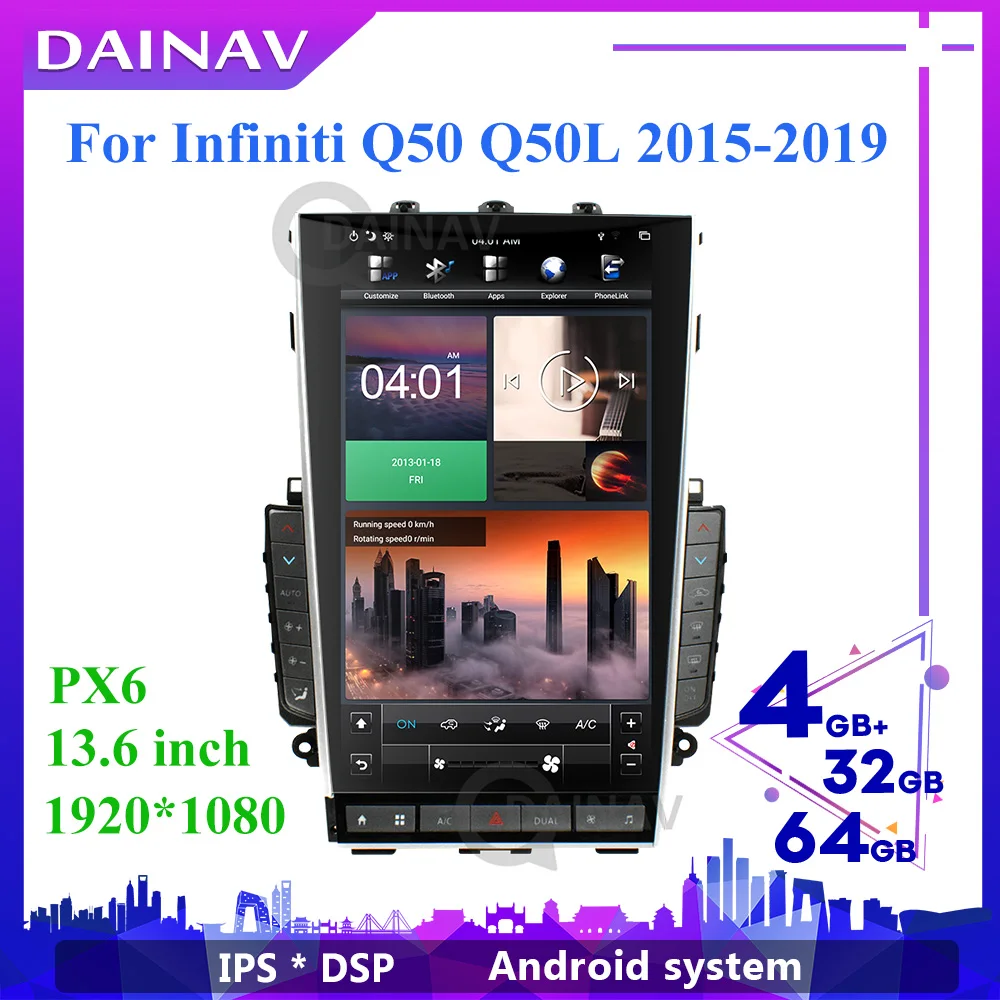 

Автомагнитола 2 DIN на Android, 13,6 дюйма, GPS-навигация для Infiniti Q50 Q50L 2015-2019, Автомобильный мультимедийный плеер, стерео