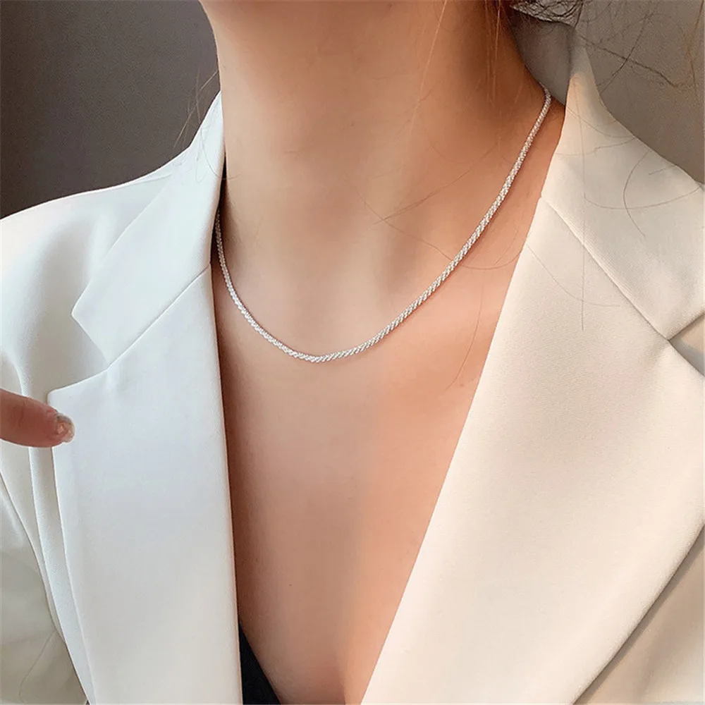 

2021 Popular Soft Sparkling Choker Necklace For Women Wedding Silver Color Chain Punk Gothic Fine Chokers Jewelry Collier Femme