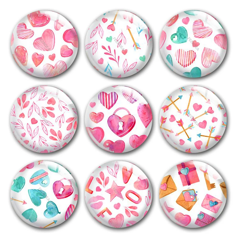 

Handmade Valentine's Day Heart Love Arrow Round Photo Glass Cabochons Demo Flat Back DIY Jewelry Making Findings Accessory