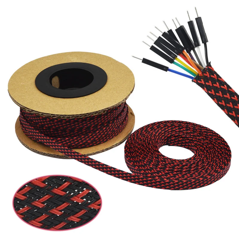 

High density braided cable sheath, 100 feet - 30 meters, black, red, 4, 6, 8, 10, 12, 14 and 16 mm, expandable pet sleeve