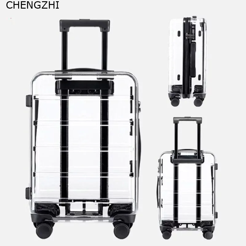 CHENGZHI 20 &quot22&quot 24 &quot26 дюймов новинка 100% прозрачный чемодан на колёсиках Спиннер