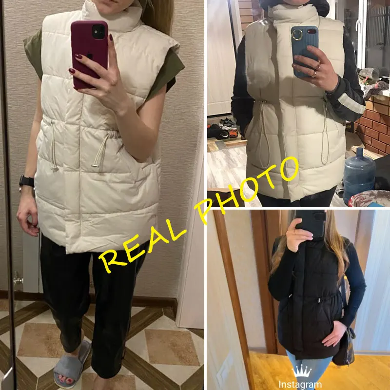 

Winter Vest Chalecos Para Mujer Jacket Women Sleeveless Long Vests New Korean Stand-up Collar Cotton Waistcoat Gilet Female
