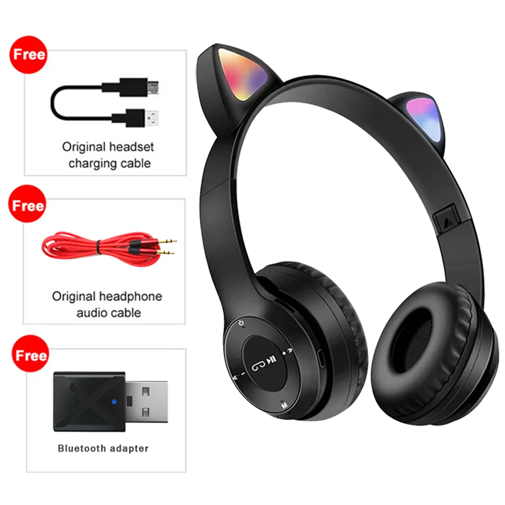 

Cat Ear Bluetooth Compatibility Wireless Headphone HIFI Stereo Music Headset Support Wired FM TF Card With Mic For Xiaomi Huawei