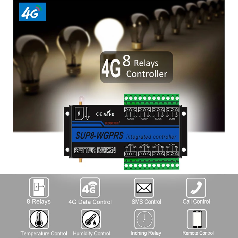 4G 3G GSM Power Switch 8CH Relay Controller Timer GPRS APP SMS Smart Remote Control Temperature Humidity Sensor Home Automation |