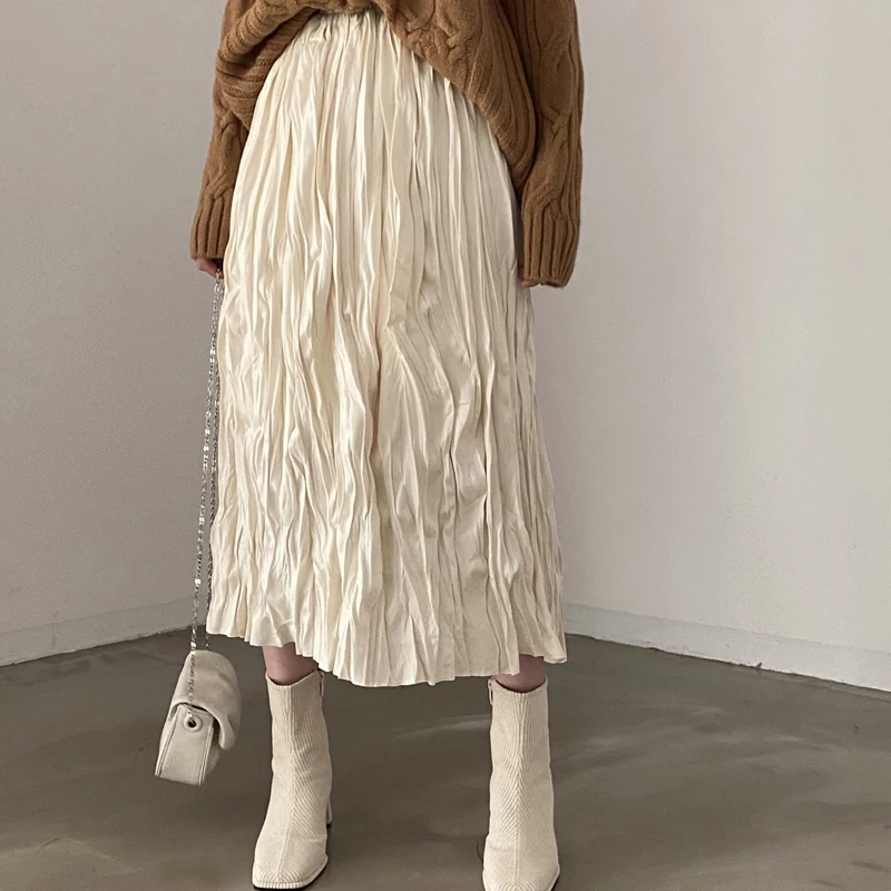 

Женская плиссированная юбка с поясом на резинке, юбка средней длины с широкой юбкой в Корейском стиле на осень и зиму