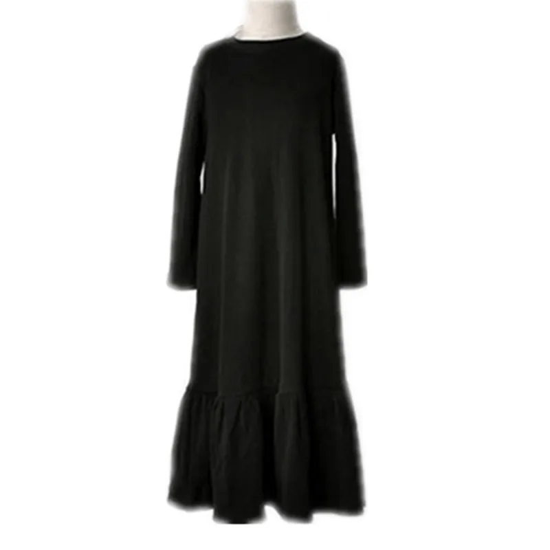 3 to 16 years kids &amp teenager girls long sleeve solid black flare casual maxi dress child fashion fall autumn | Детская одежда и