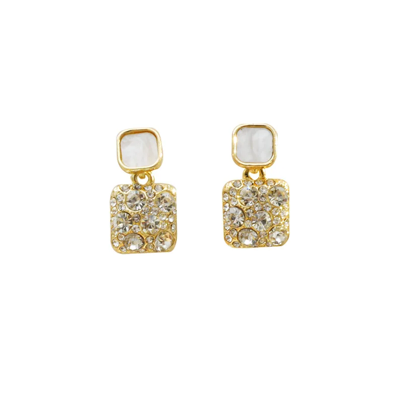 

GR-4 S925 Silver Needle Korean Square High-quality 2021 New Temperament Full Rhinestone Luxury Sense Earrings