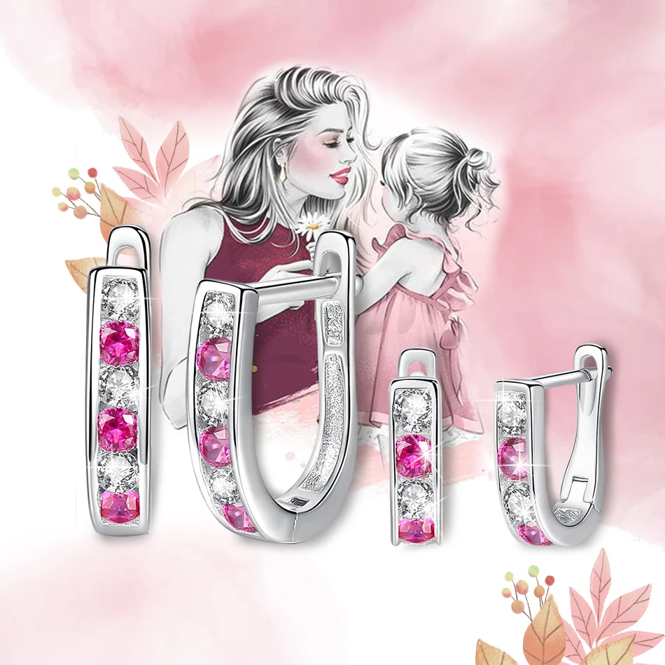 Женские серьги гвоздики с кристаллами из серебра 925 пробы фиолетового розового