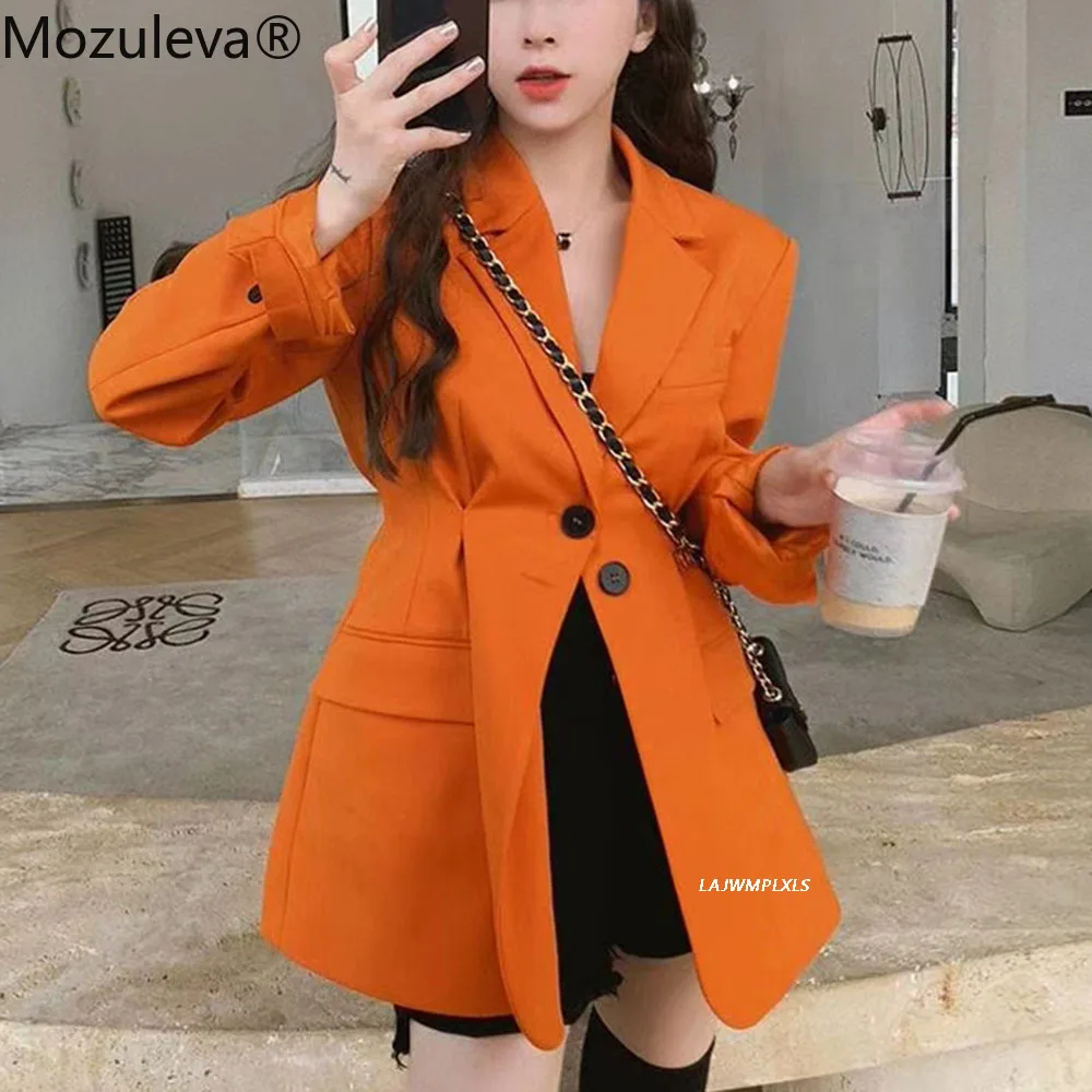 

Mozuleva 2021 Spring Women Slim Waist Blazer Suit Autumn Long Sleeve Orange Jacket Female Coat Ladies Elegant Quality Outerwear