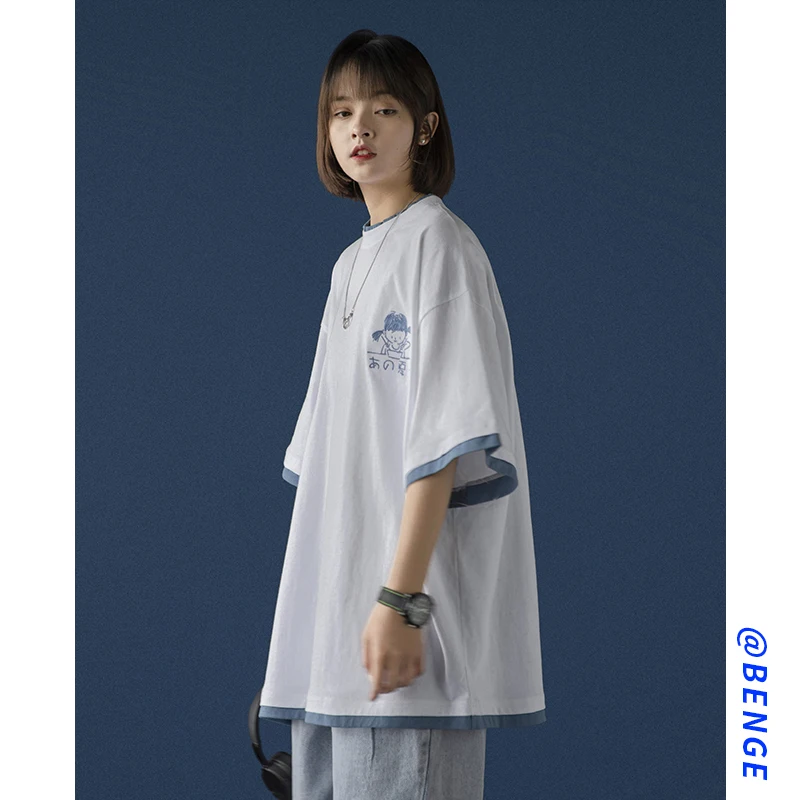 

2021 pure cotton short-sleeved t-shirt women's new summer design niche couples loose half-sleeved tops