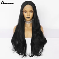 anogol 131 lace front middle free part wigs 30 inch natural long body wave black heat resistant synthetic wig for black woman