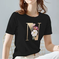summer black womens t shirts all match street fashion ladies tees personalized flowers letter pattern series short sleeve tops