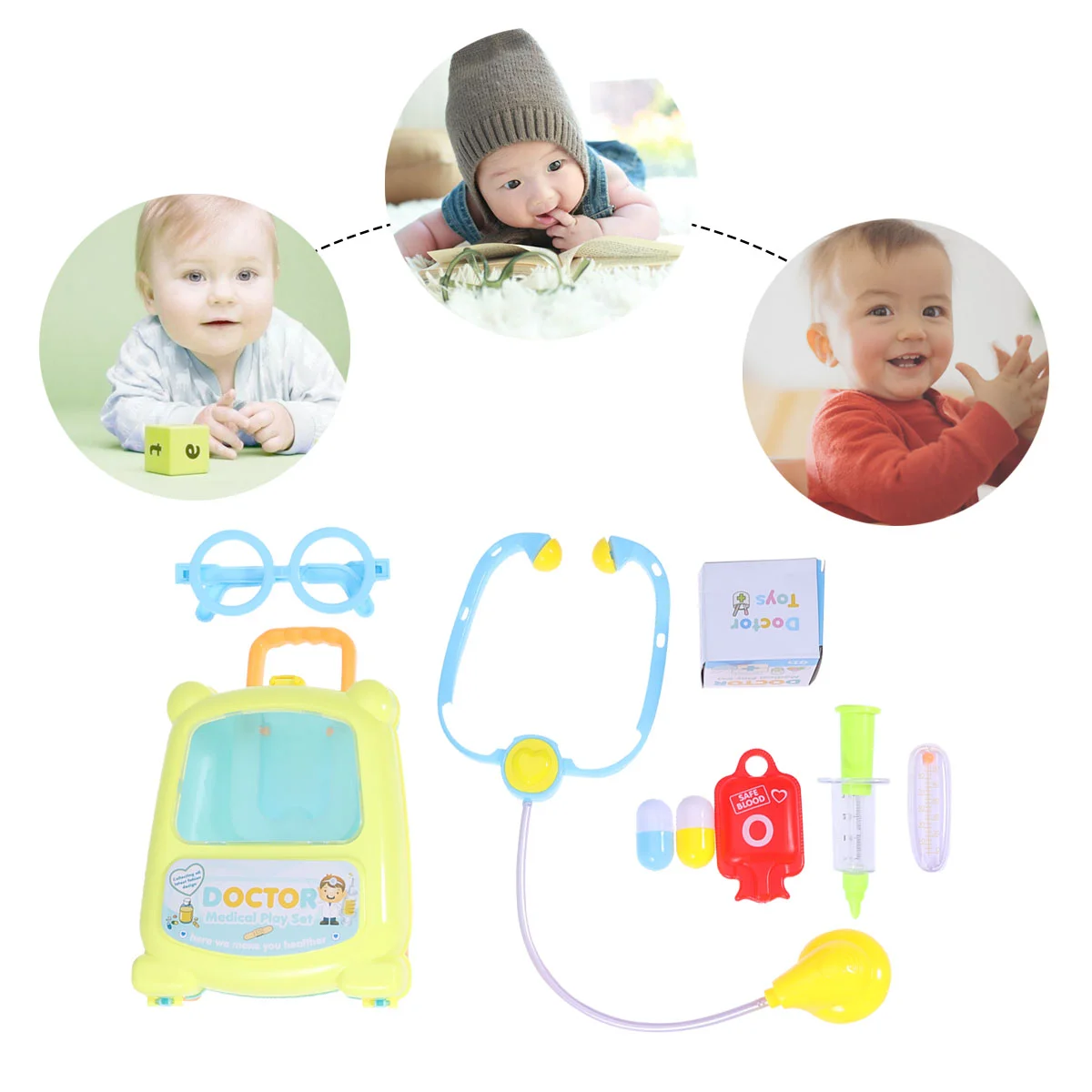 

8pcs Children's Portable Suitcase Educational Simulation Equipment Set Pretend Play Toy(302B Random Color）