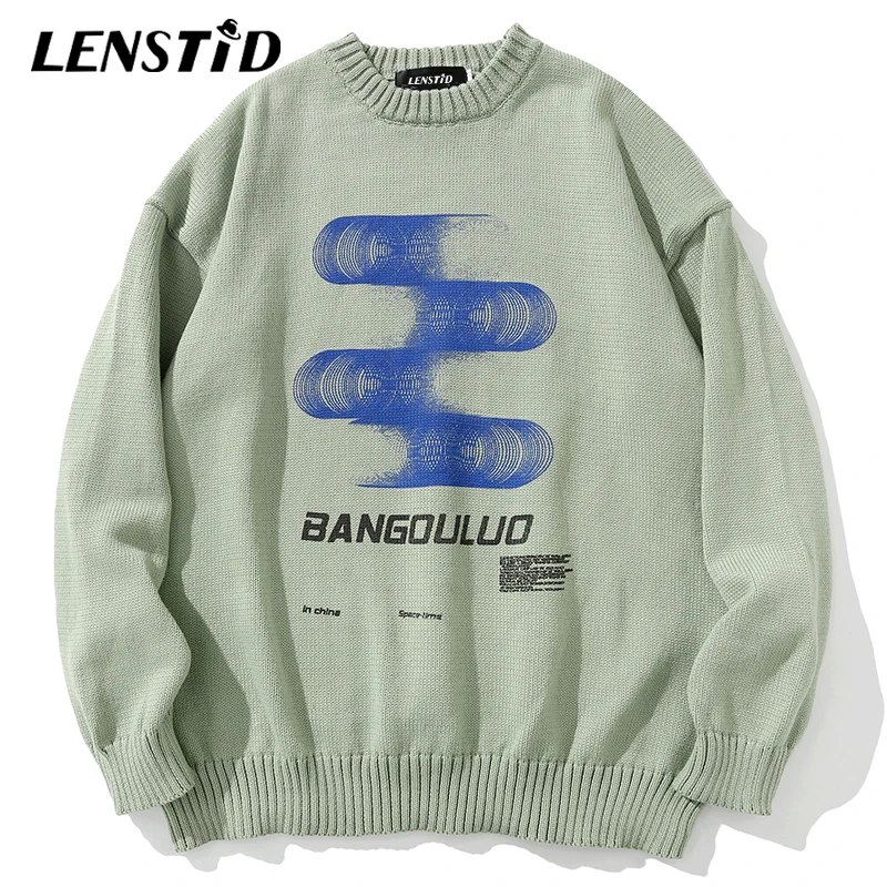 LENSTID Men Hip Hop Knitted Jumper Sweaters Creative Pattern Print Streetwear Harajuku Autumn Hipster Casual Knitwear Pullovers | Мужская