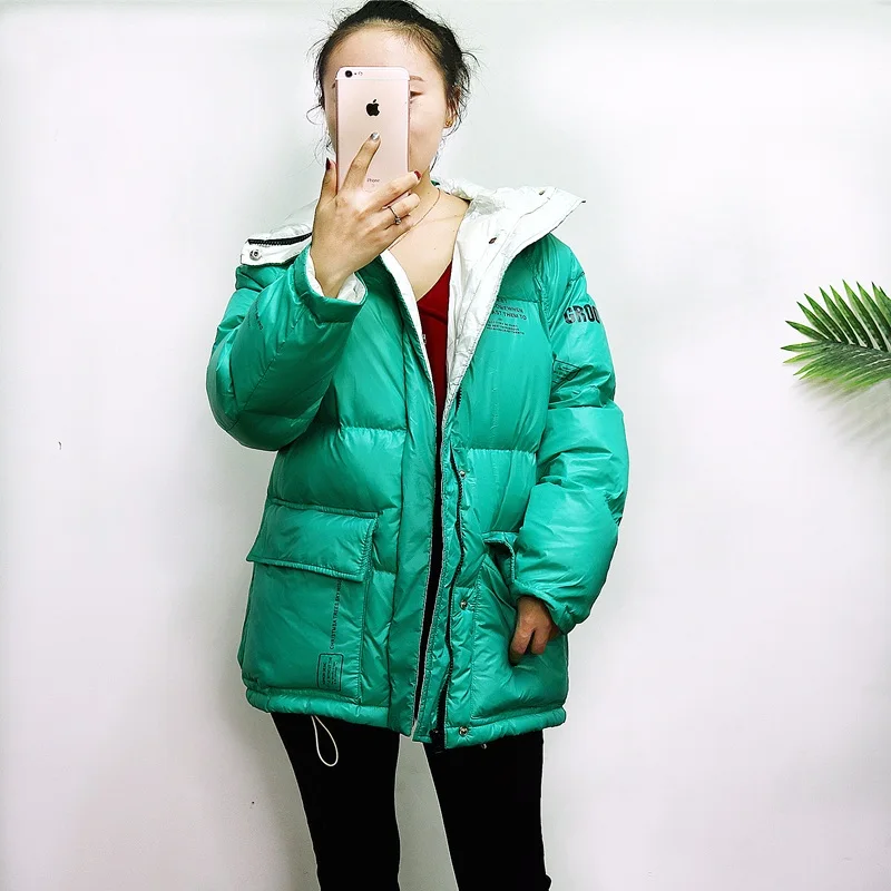 

2021Women New Bright Surface Black Down Cotton Coat Women Thick Hooded Winter Zipper Windproof Snow Outwear Warm Jacket Overcoat