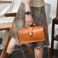 pndme luxury natural genuine leather womens small lock handbag fashion shoulder messenger bag designer party cowhide doctor bag
