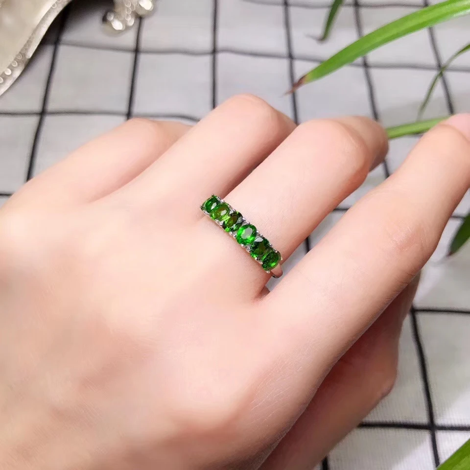 Натуральный зеленый диопсид кольцо с камнем S925 серебро натуральный драгоценный