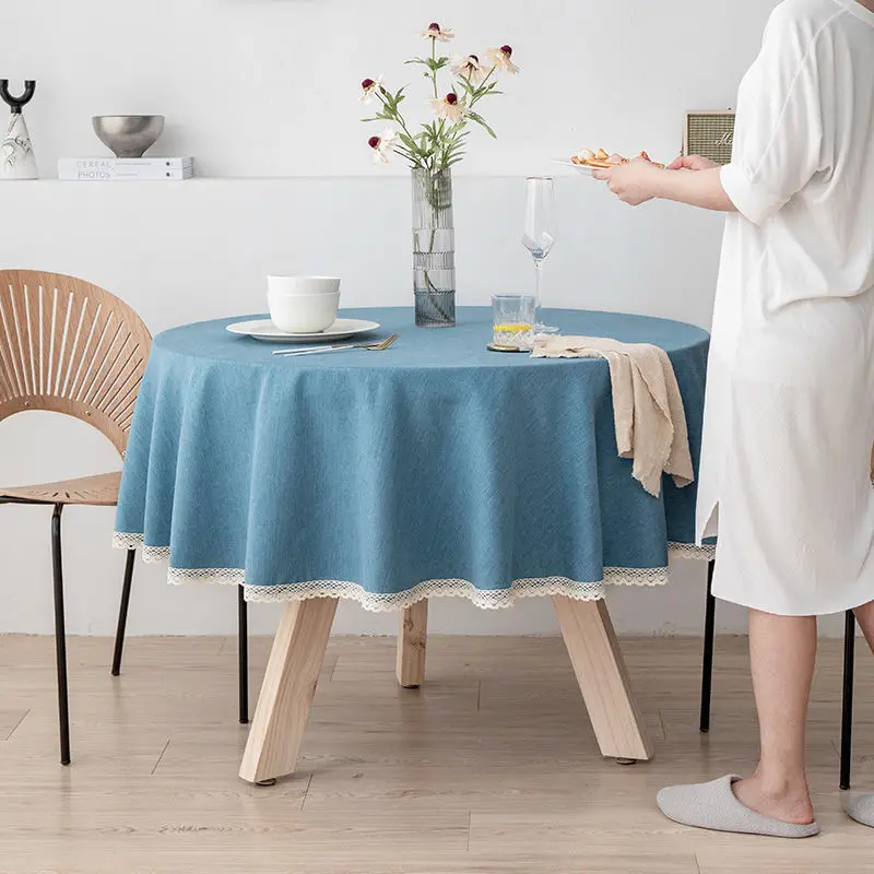 

Cotton hemp round table tablecloth waterproof, oil proof, wash free, high-grade feeling, hotel style, table cloth, round