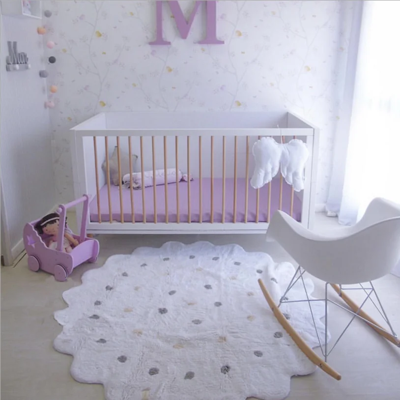 저렴한 북유럽 스타일 어린이 카펫, 도트 물결 모양 코튼 텍스처 매트, 홈 인테리어, 유치원 그라운드 러그, 사진, 아기 사진 배경 매트