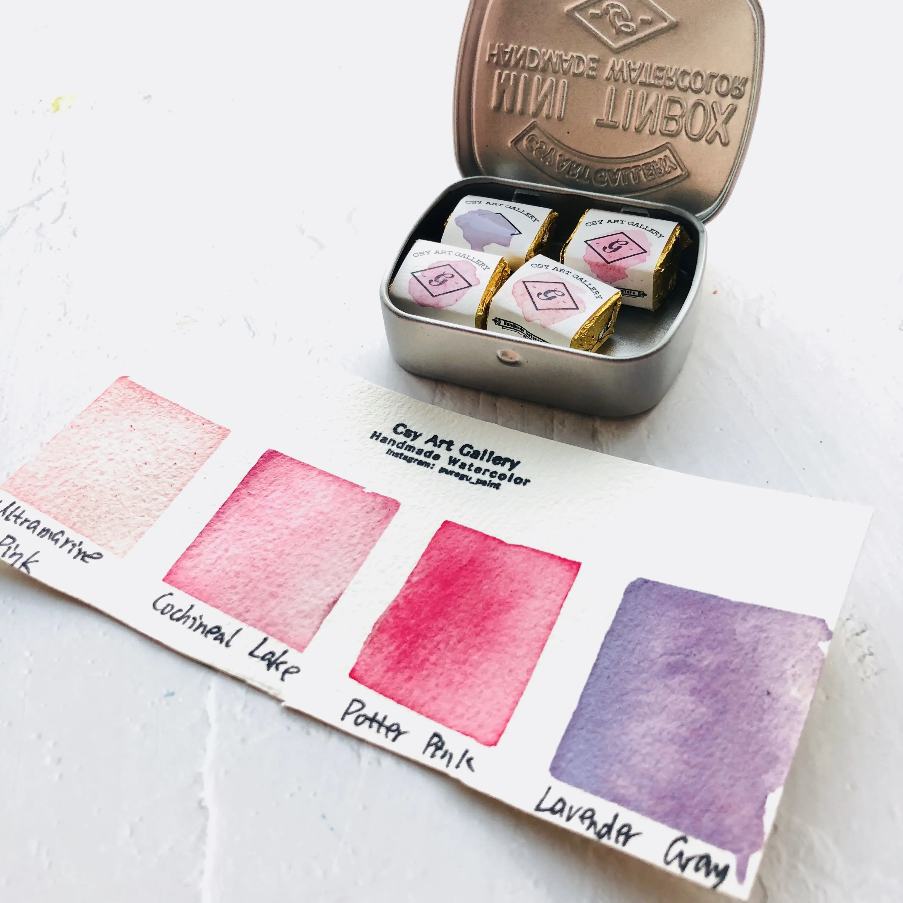 

Handmade Mineral Watercolor Palette Half pans Precious Watercoulours Pink Purple Make Your Own Pastels Art Supplies