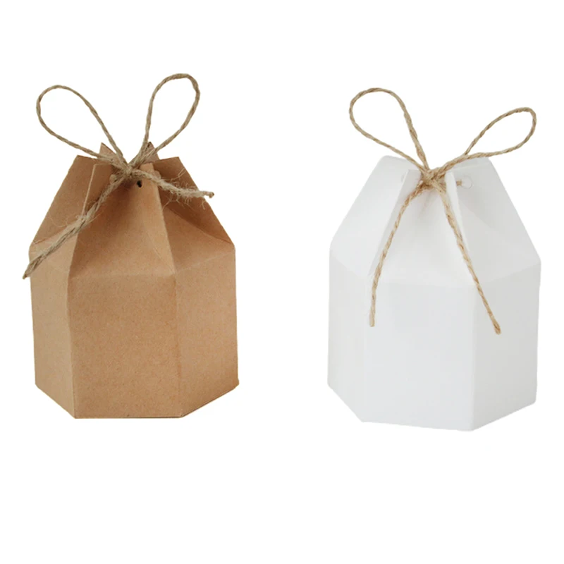 

50 шт. креативные подарочные коробки из крафтовой бумаги для конфет с фонариками шестиугольной формы, свадебные сувениры, коробки для упаков...