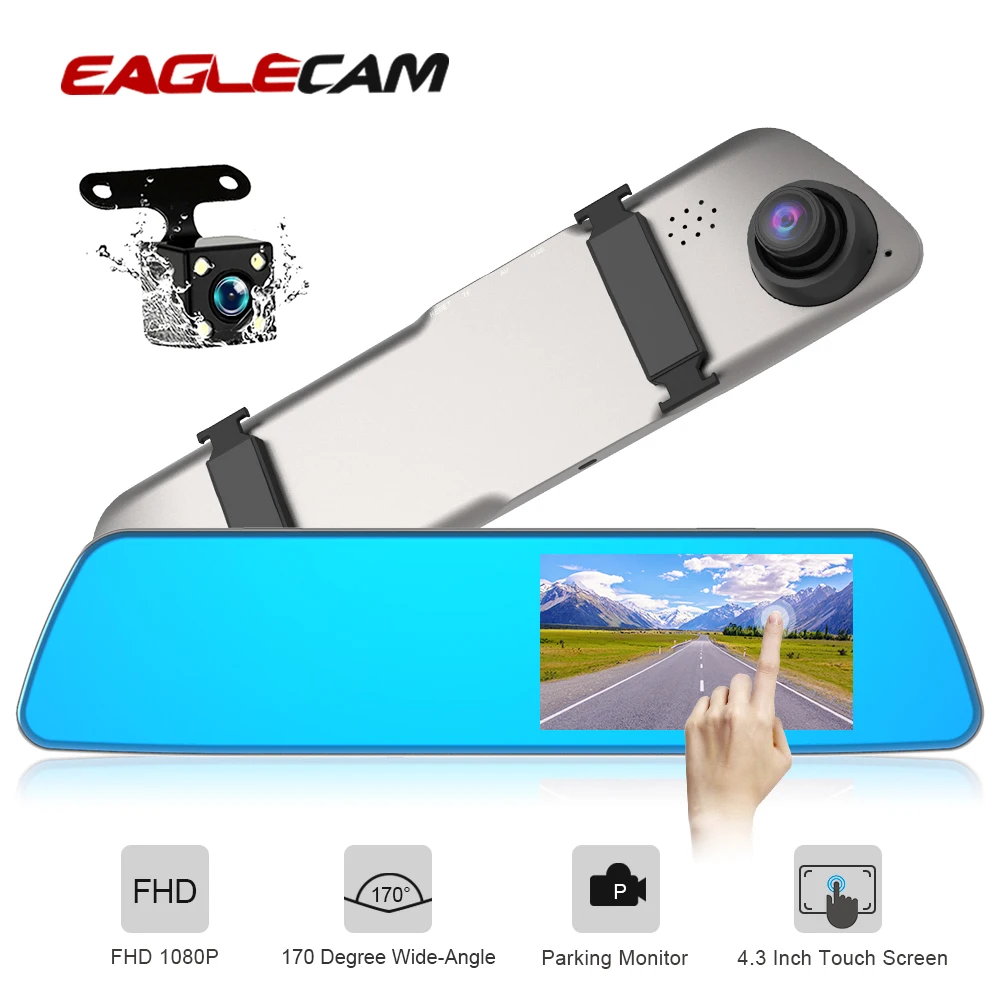 

Автомобильный видеорегистратор-зеркало заднего вида, 4,3 дюйма, Full HD 1080P