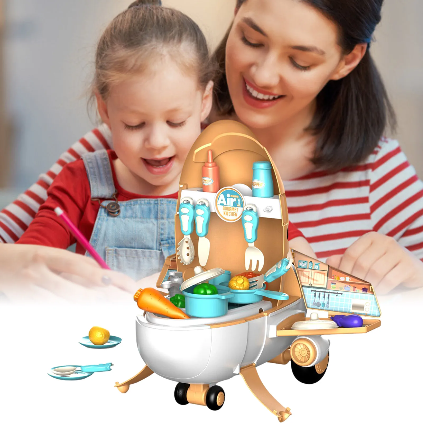 Kids Pretend Play Toy Boy Repair Tools Mini Kitchen Children Cookware Girls Makeup Pretend Toy With Airplane Organizer