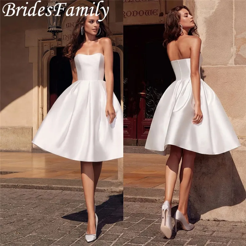 

2021 простое белое короткое свадебное платье без бретелек с открытой спиной до колена свадебное платье пляжные свадебные платья SD85996