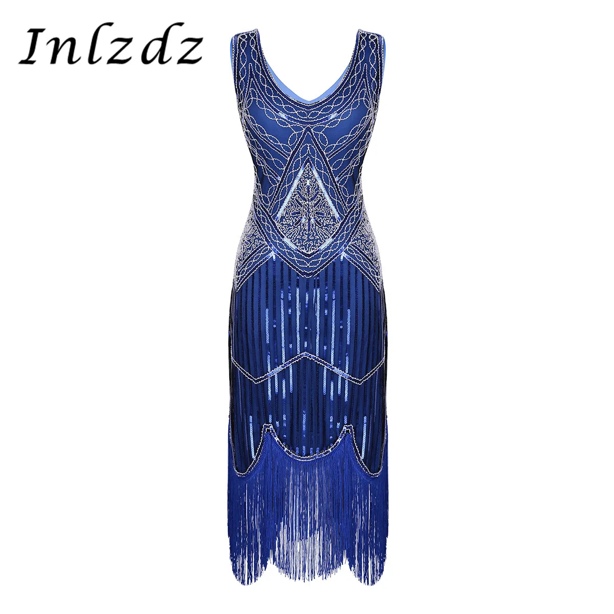 Женское блестящее платье с блестками бисером v образным вырезом без рукавов