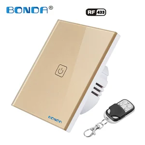 Настенный сенсорный выключатель BONDA, Беспроводной Выключатель с роскошной прозрачной стеклянной панелью, стандарт EU  UK