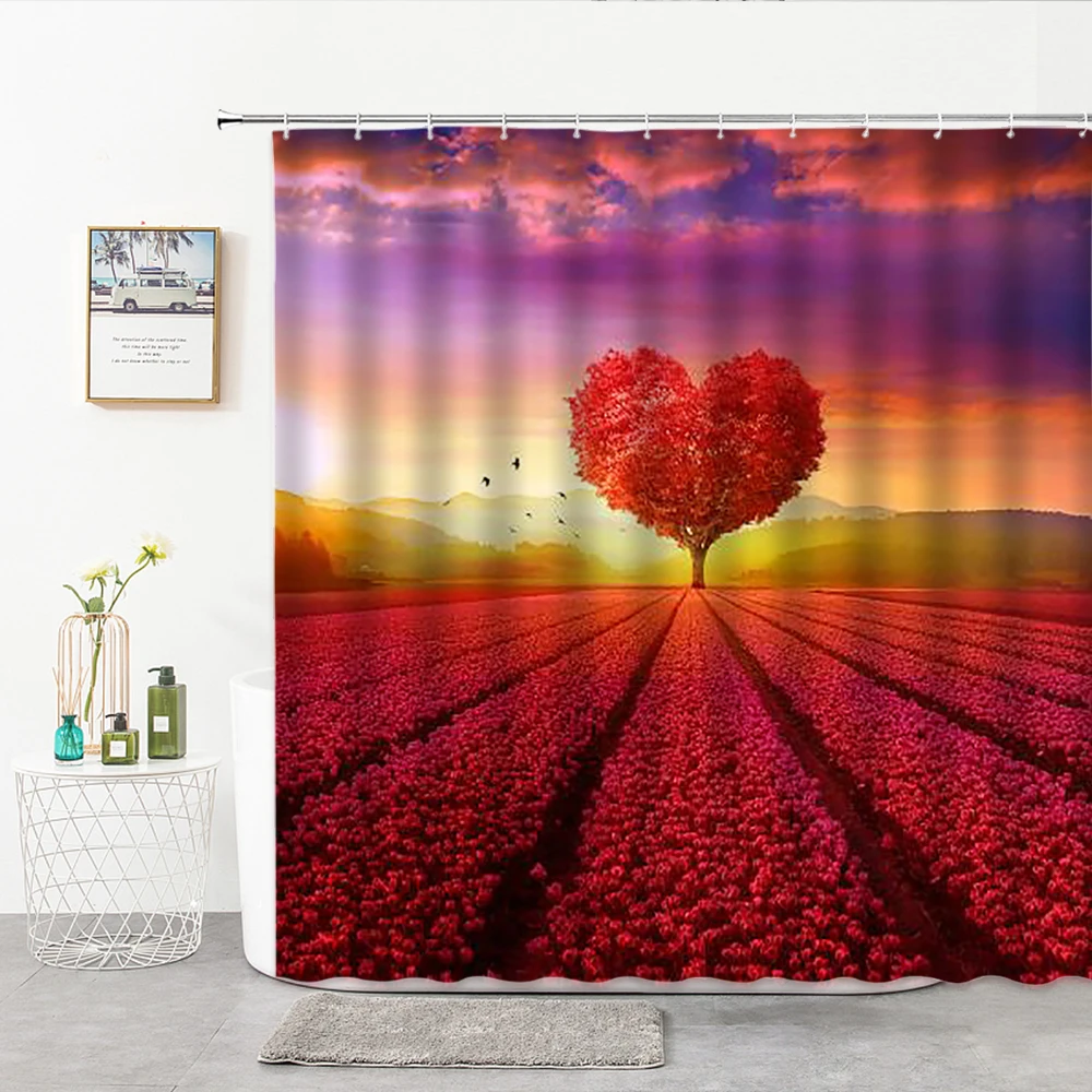 

Purple Lavender Flower Sea Shower Curtains 3D Printing Colorful Flower Home Decoration Curtains For Bathroom Supplie With Hooks