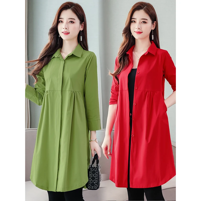 Женский однобортный Тренч однотонное повседневное пальто красного черного