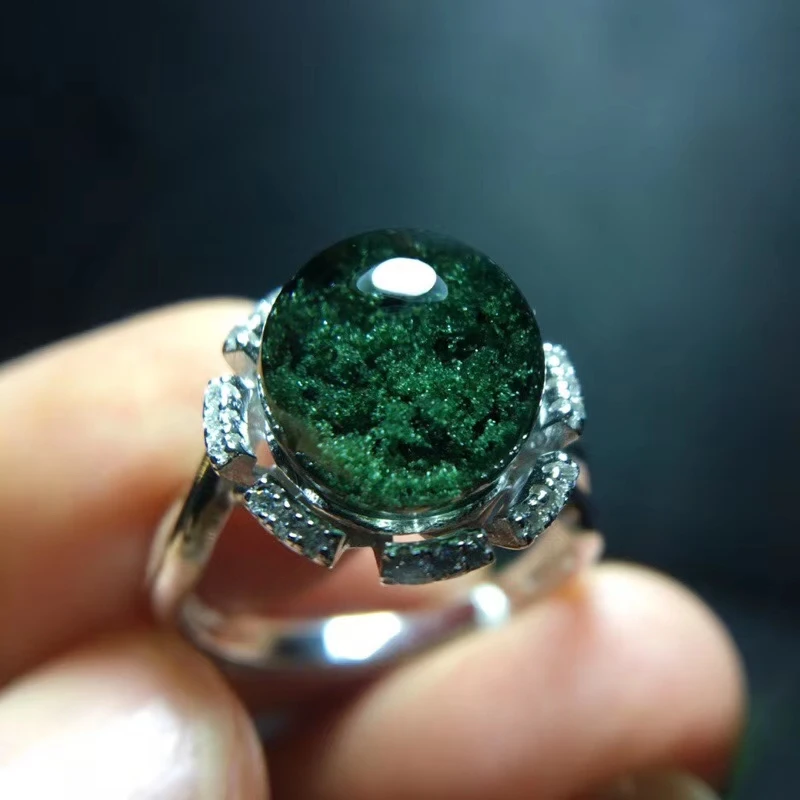 Кольцо регулируемое из натурального зеленого кварца с кристаллом 9 7 ММ серебра 925