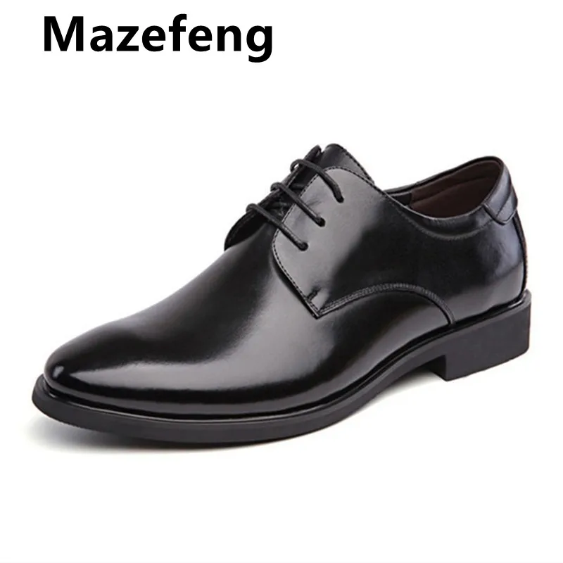

Mazefeng 2019 мужские свадебные туфли из микрофибры, Кожаные Деловые туфли с острым носком для мужчин, мужские туфли оксфорды на шнуровке на плоск...