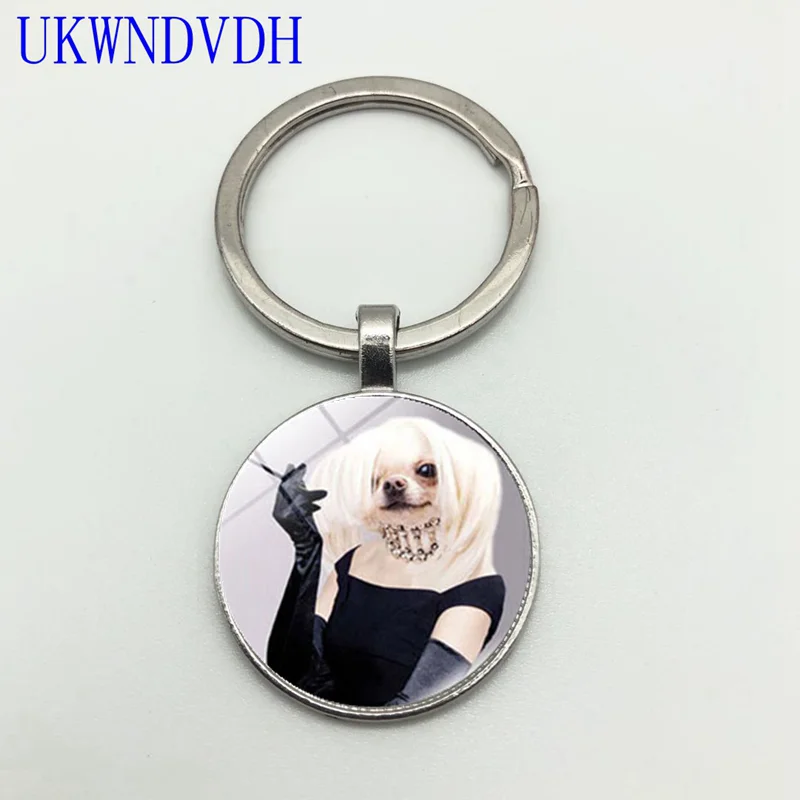 

Best selling cute puppy cat round keychain pendant fashion personality retro classic personality keychain