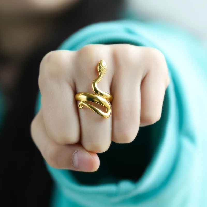 

Fashion Punk Style Cobra Snake Adjustable Ring For Women Men Rock Nightclub Jewelry Stainless Steel Party Anniversary Charm Gift
