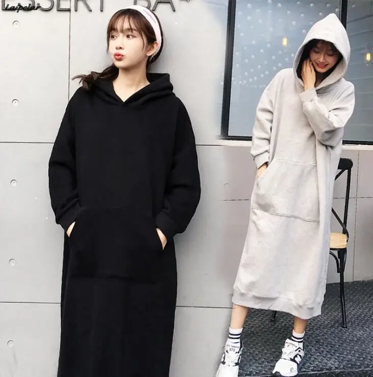 Женская Повседневная Свободная Длинная толстовка с капюшоном верхняя одежда
