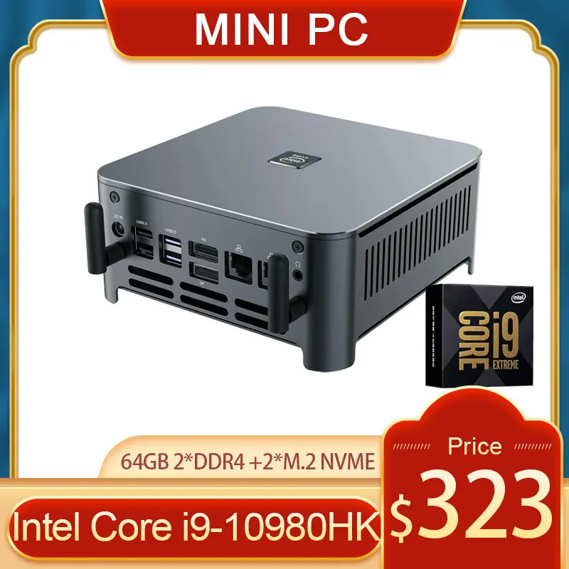 

TOP 10th Gen Core i9 10980HK i9-10880H Intel Mini PC 2 Lans Windows 10 2*DDR4 2*NVMe Gaming Computer DP HDMI Type-C 3x4K Display
