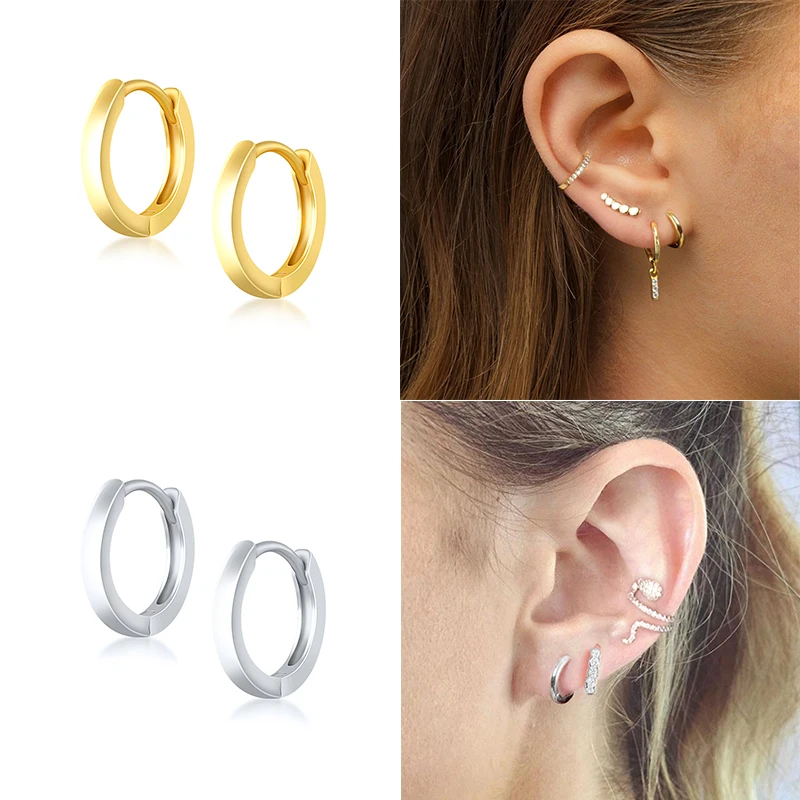 

Sterling Silver Glossy Hoop Earrings for Women Pendientes Small Round Circle Fashion Cartilage Earrings 2021 Jewelry