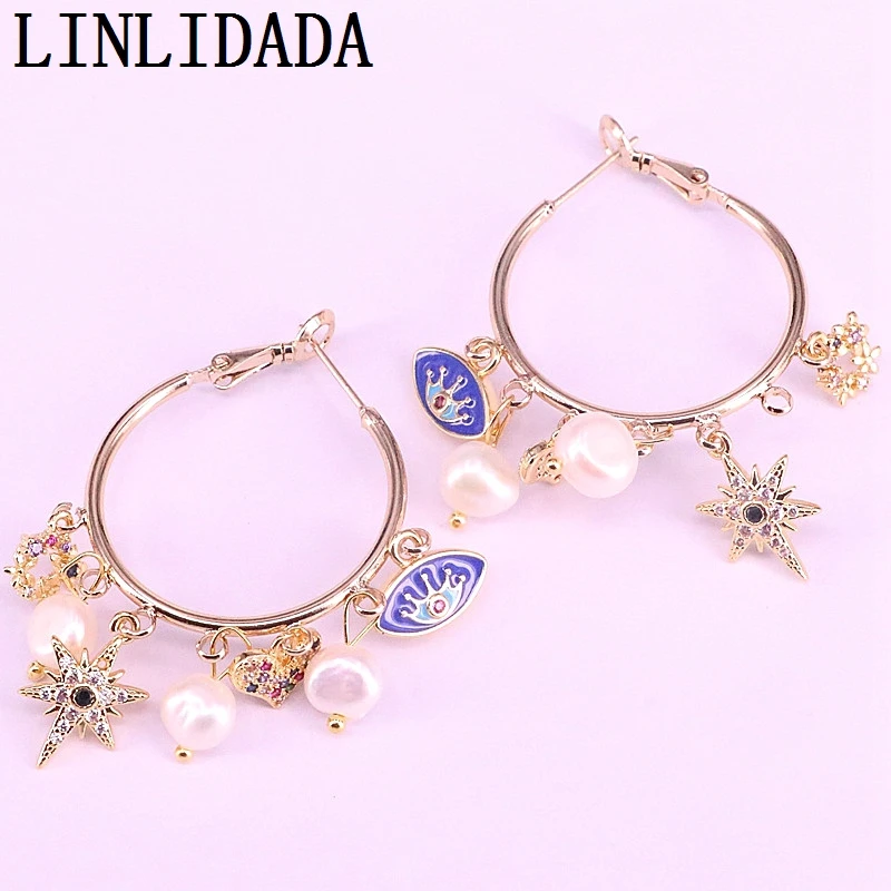 Серьги с натуральными жемчужинами и эмалью 4 пары | Украшения аксессуары