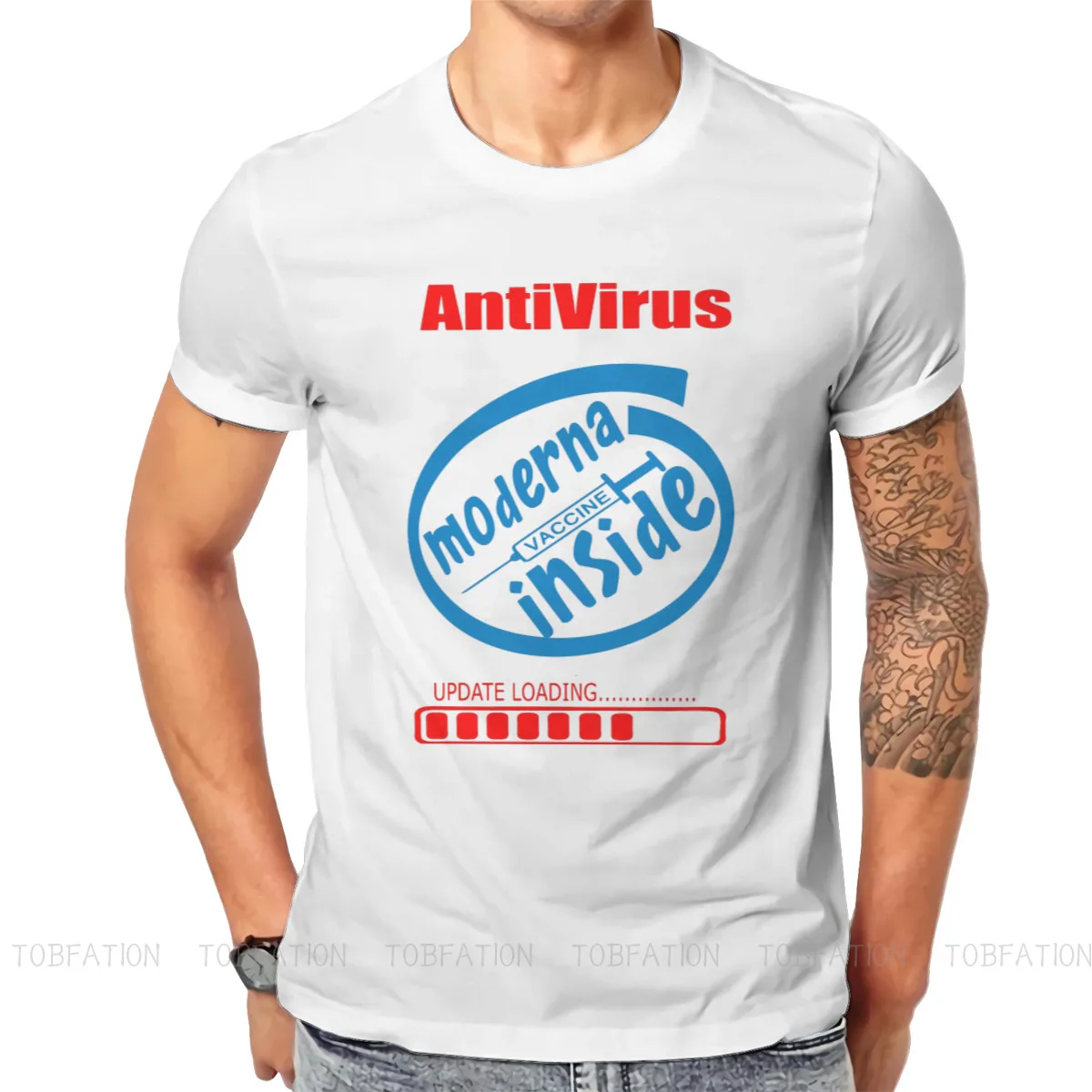 

ANTIVIRUS MODERNA INSIDE TShirt For Men Vaccine Meme Camisetas Novelty T Shirt Comfortable Print Loose